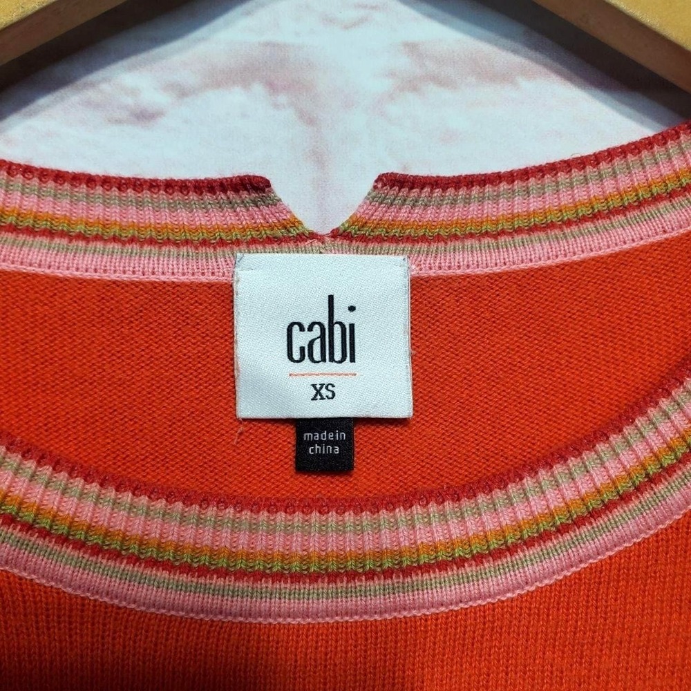 Cabi Striped Sweater Women XS Orange Pink Hi-Low Preppy Coastal Chic Spring Mod - Picture 3 of 10